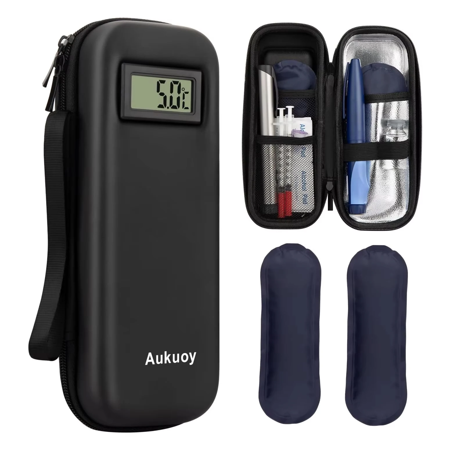 Insulin Cooler Travel Case with Real-Time Thermometer Display and Ice Packs