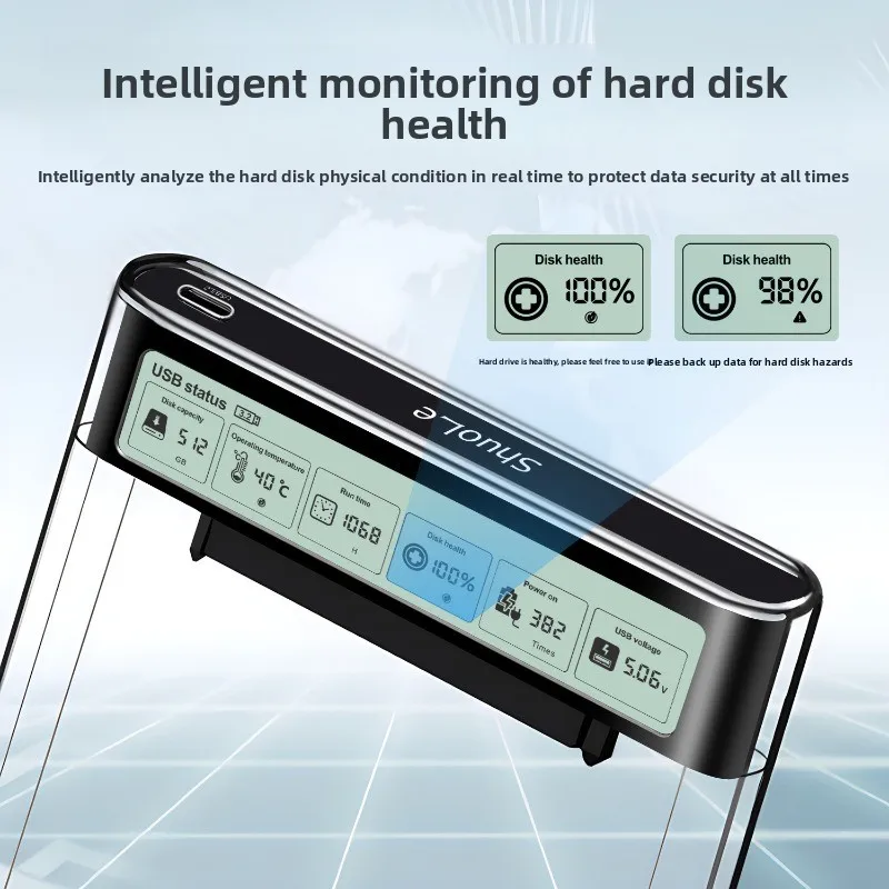Transparent HDD Enclosure with Smart Display - USB3.2 Gen2 SATA HDD Storage Case