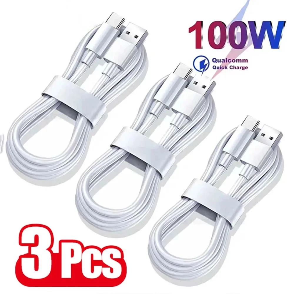 Professional 3PCS USB Type-C Fast Charging Cable Set - 100W 6A High-Speed Data Cord for Xiaomi Samsung Huawei Honor