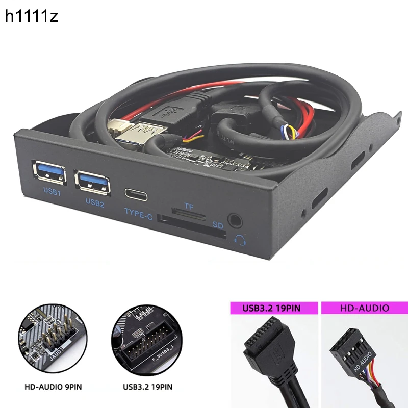 USB Front Panel HUB with USB 3.0, Type-C, TF/SD, and Audio Ports