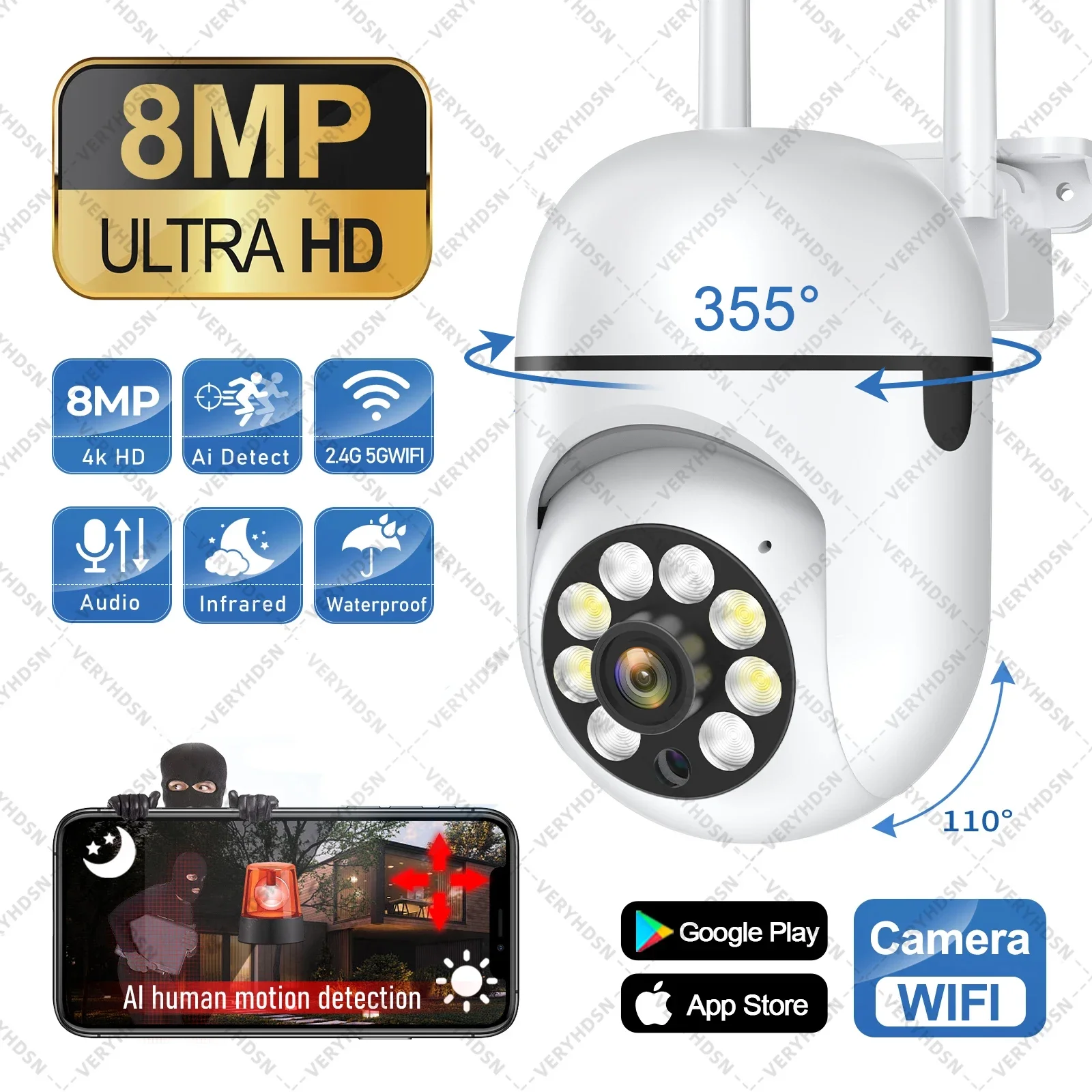 8MP PTZ AI Human Tracking Outdoor Wireless Security Camera