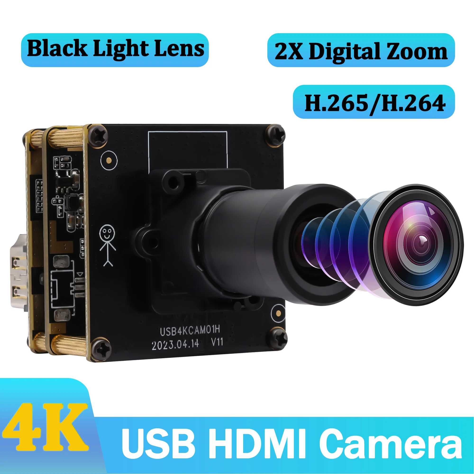 ELP 4K USB HDMI Camera Module with Black Light Lens